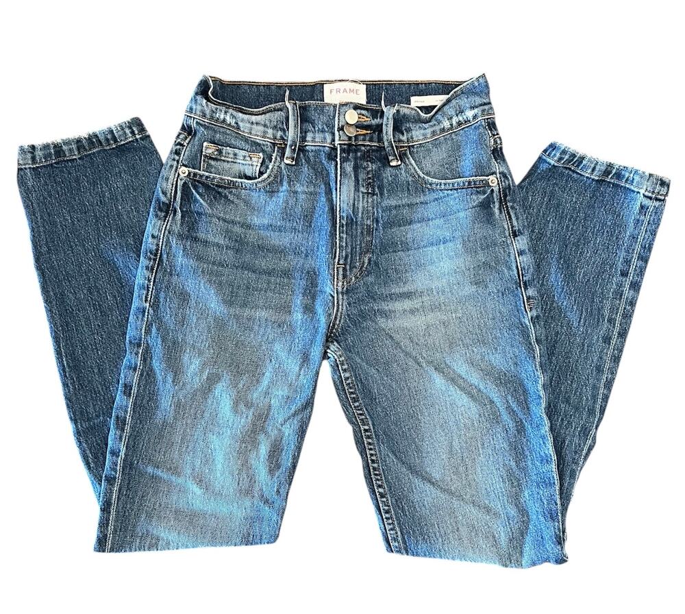 FRAME Womens Le Sylvie Halston Medium Wash High Rise Slender Straight Jeans 25